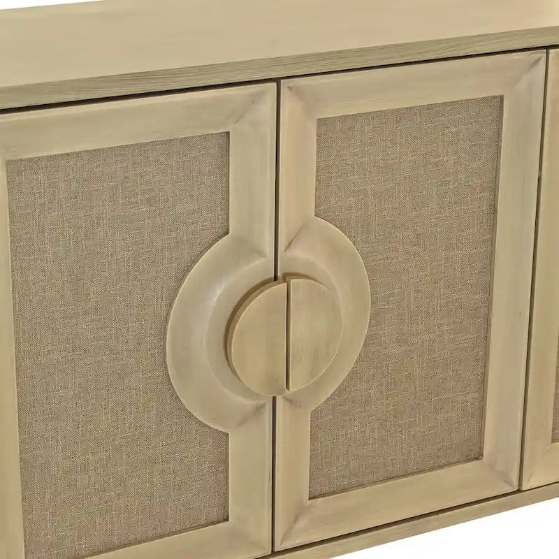 4-Door Storage Cabinet with Linen Decorated Doors and Adjustable Shelf