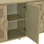 4-Door Storage Cabinet with Linen Decorated Doors and Adjustable Shelf