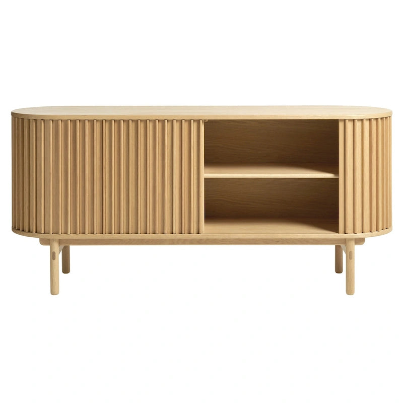 Mid-Century Modern Rounded Sliding Door Sideboard 63W, Natural - 18W x 63L x 29H