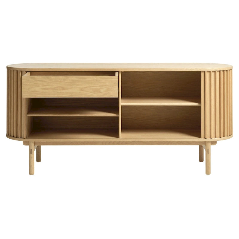 Mid-Century Modern Rounded Sliding Door Sideboard 63W, Natural - 18W x 63L x 29H