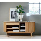 Mid-Century Modern Rounded Sliding Door Sideboard 63W, Natural - 18W x 63L x 29H