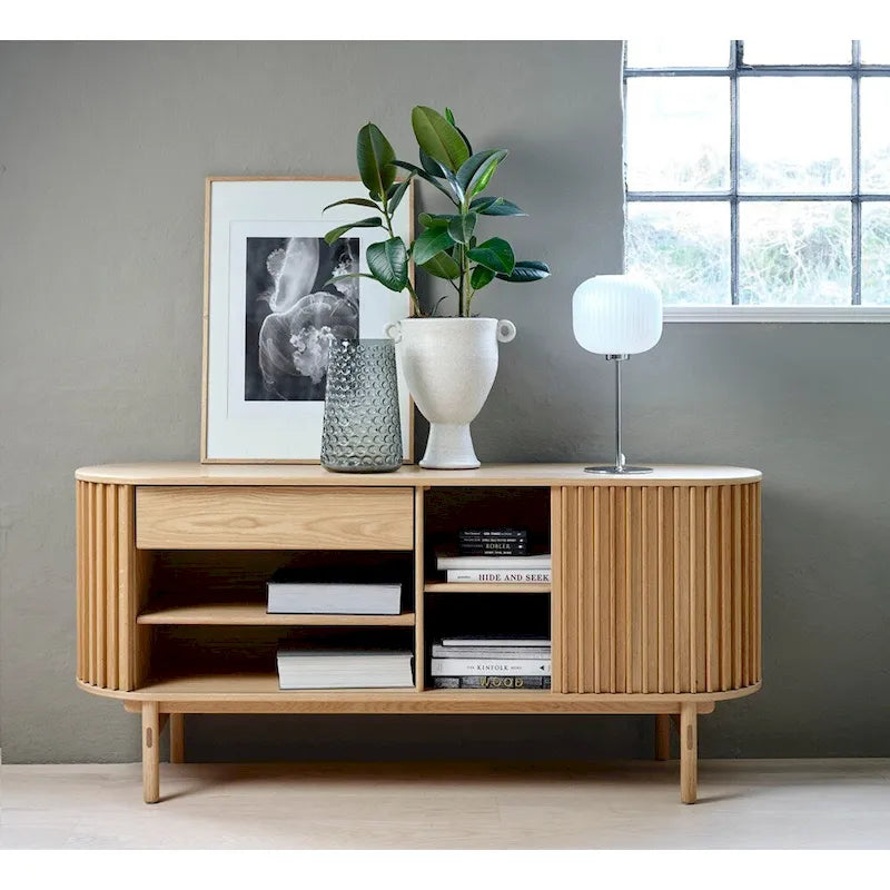 Mid-Century Modern Rounded Sliding Door Sideboard 63W, Natural - 18W x 63L x 29H