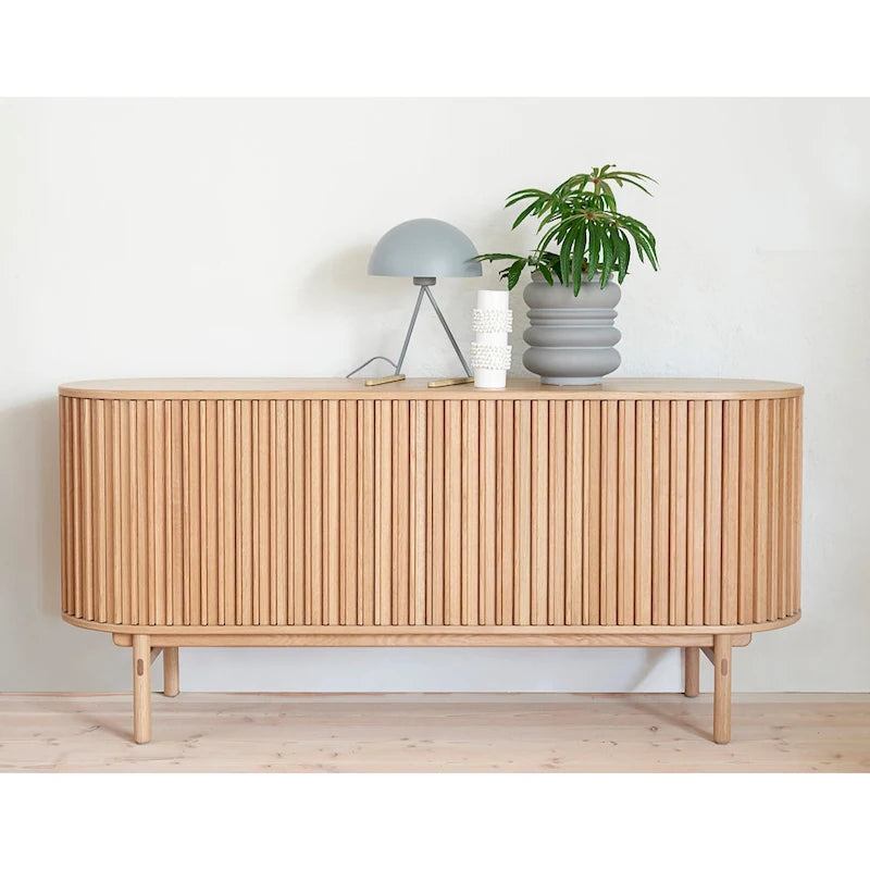 Mid-Century Modern Rounded Sliding Door Sideboard 63W, Natural - 18W x 63L x 29H