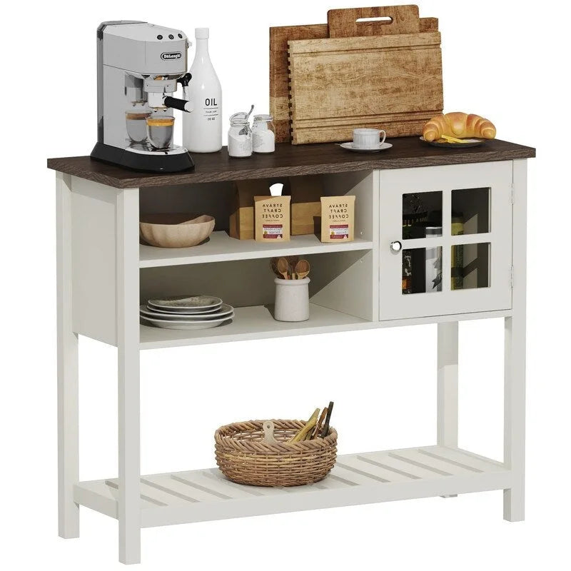 Coffee Bar Cabinet with Glass Door and Adjustable Shelf - 13.8D x 39.3W x 31.5H