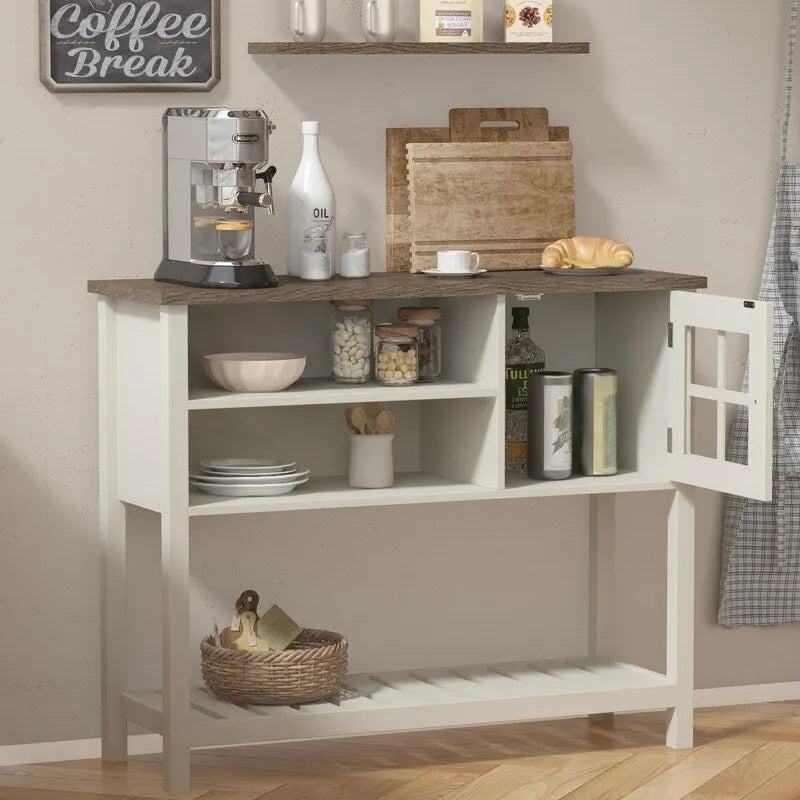 Coffee Bar Cabinet with Glass Door and Adjustable Shelf - 13.8D x 39.3W x 31.5H
