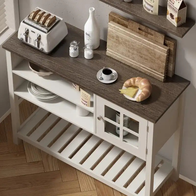 Coffee Bar Cabinet with Glass Door and Adjustable Shelf - 13.8D x 39.3W x 31.5H
