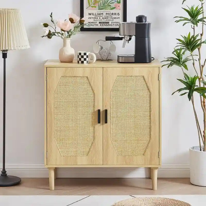 Kitchen Sideboard Storage Cabinet with Rattan Doors
