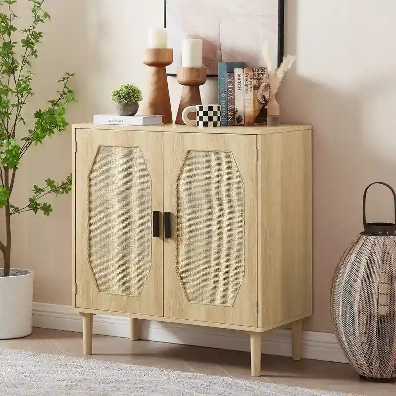 Kitchen Sideboard Storage Cabinet with Rattan Doors