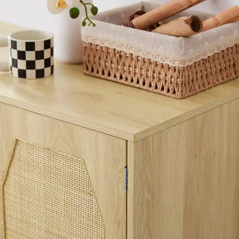 Kitchen Sideboard Storage Cabinet with Rattan Doors