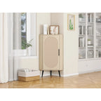 Freestanding Corner Cabinet with Rattan Door