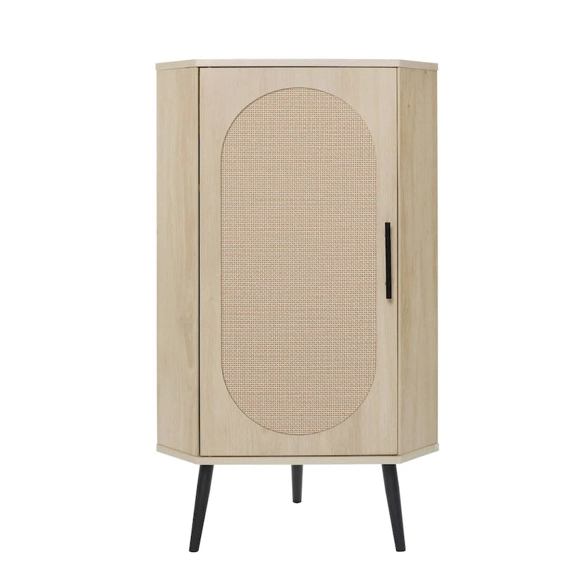 Freestanding Corner Cabinet with Rattan Door