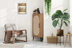Freestanding Corner Cabinet with Rattan Door