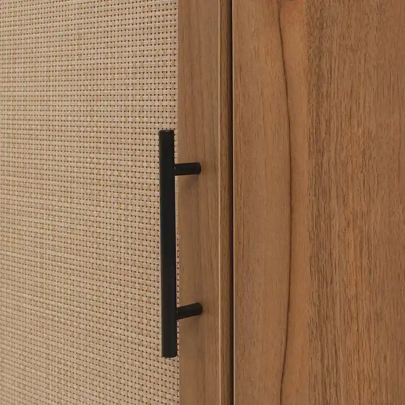 Freestanding Corner Cabinet with Rattan Door