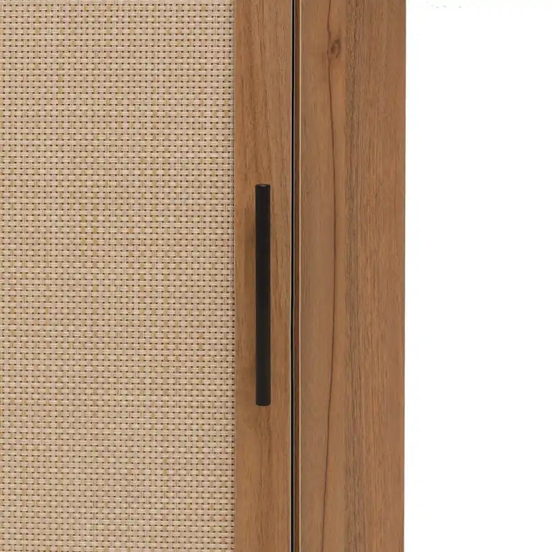 Freestanding Corner Cabinet with Rattan Door