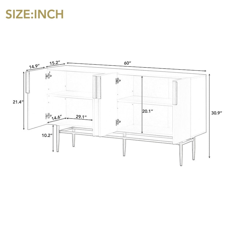 4-Door Sideboard with Gold Metal Handles