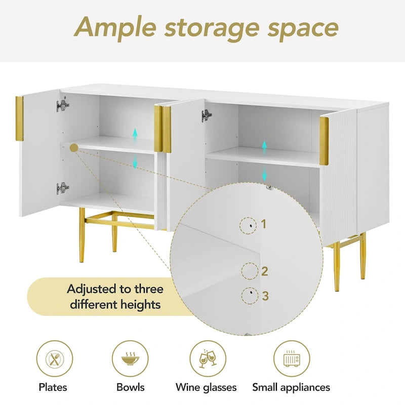 4-Door Sideboard with Gold Metal Handles