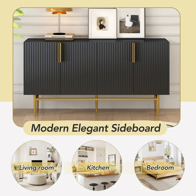 4-Door Sideboard with Gold Metal Handles