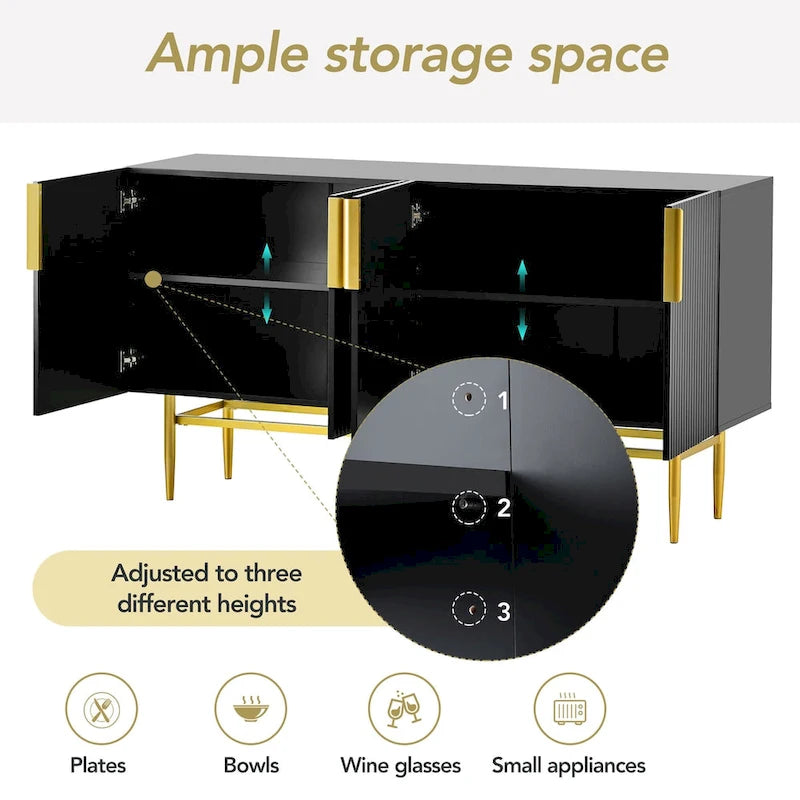 4-Door Sideboard with Gold Metal Handles