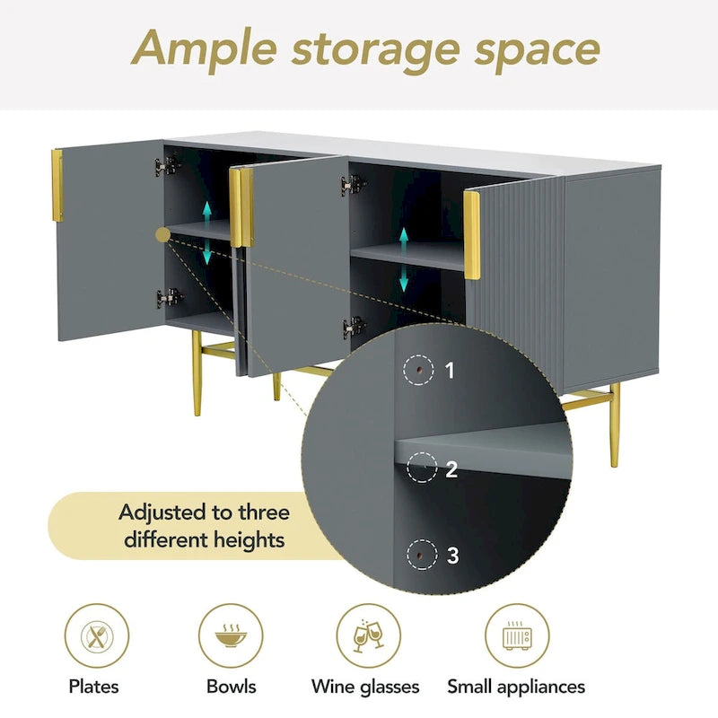 4-Door Sideboard with Gold Metal Handles