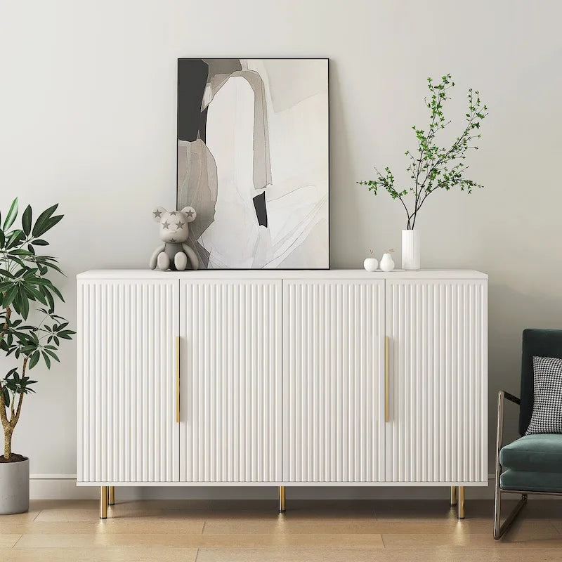 Fluted Sideboard Buffet Cabinet with Adjustable Shelves