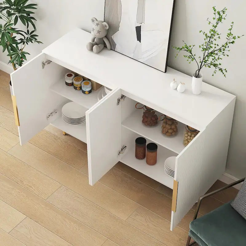 Fluted Sideboard Buffet Cabinet with Adjustable Shelves