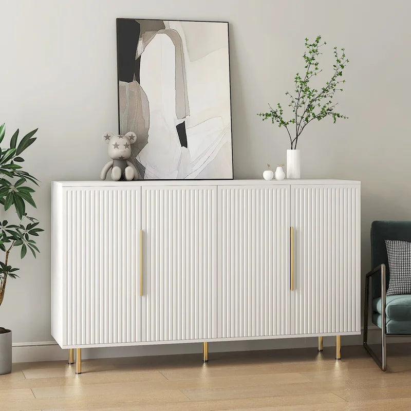 Fluted Sideboard Buffet Cabinet with Adjustable Shelves