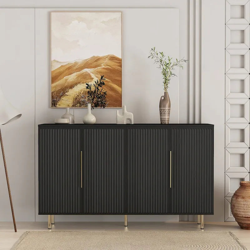 Fluted Sideboard Buffet Cabinet with Adjustable Shelves