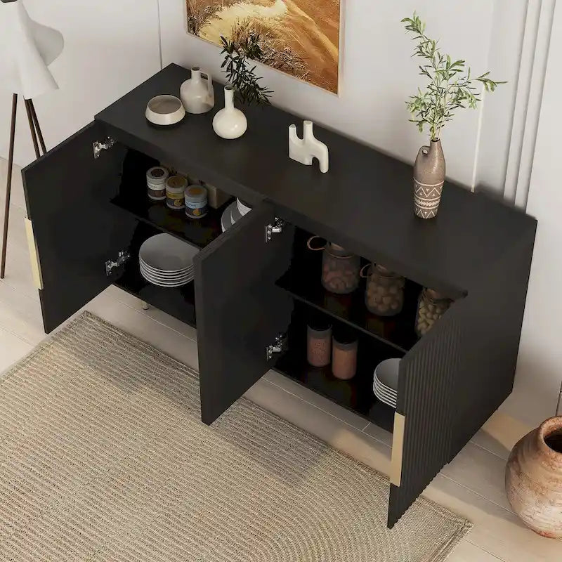 Fluted Sideboard Buffet Cabinet with Adjustable Shelves