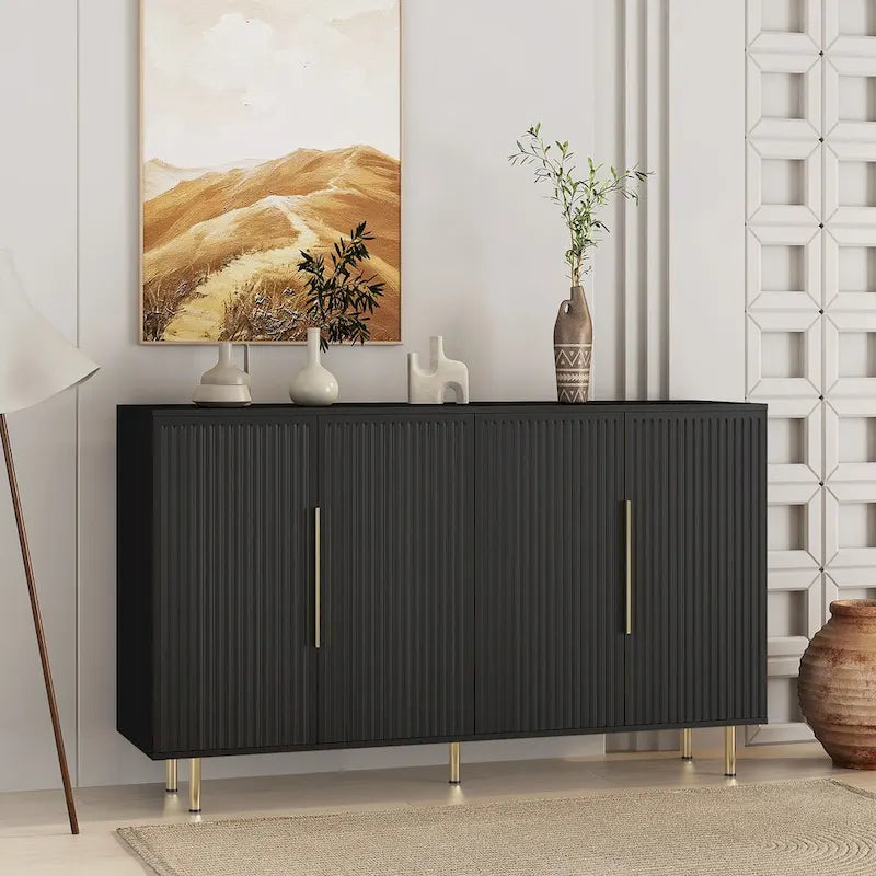 Fluted Sideboard Buffet Cabinet with Adjustable Shelves