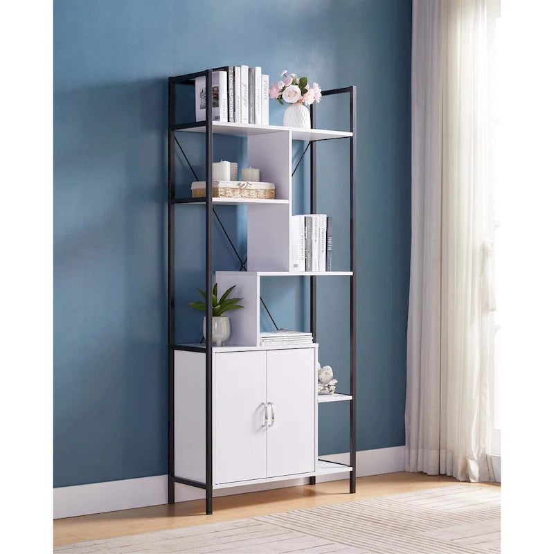 Two Door Three Drawer Credenza with Geometric Inlay and Hairpin Legs