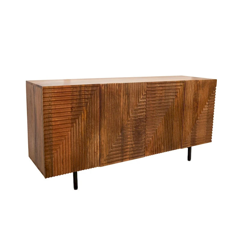 Wood 4-Door Fluteboard Cabinet - Brown, 63 x 17.7 x 29.5 Inches