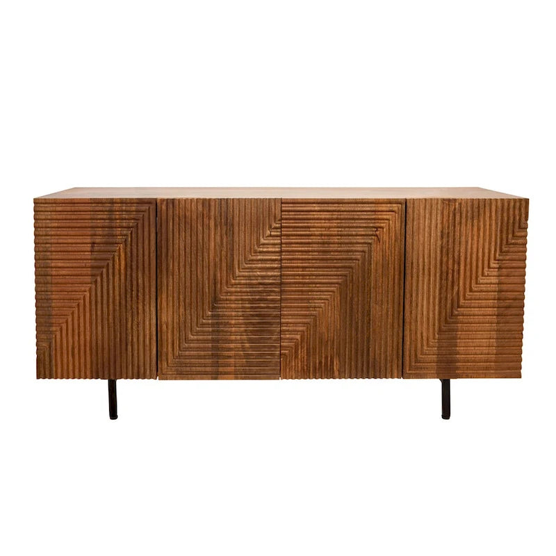 Wood 4-Door Fluteboard Cabinet - Brown, 63 x 17.7 x 29.5 Inches
