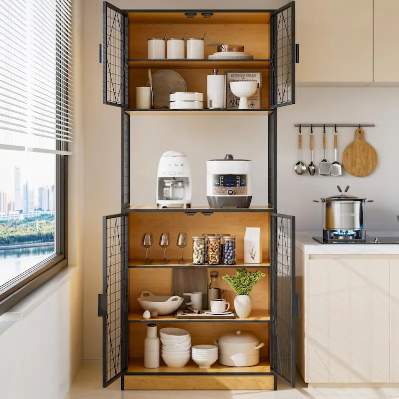 72" Kitchen Pantry Cabinet with Mesh Doors and Shelves