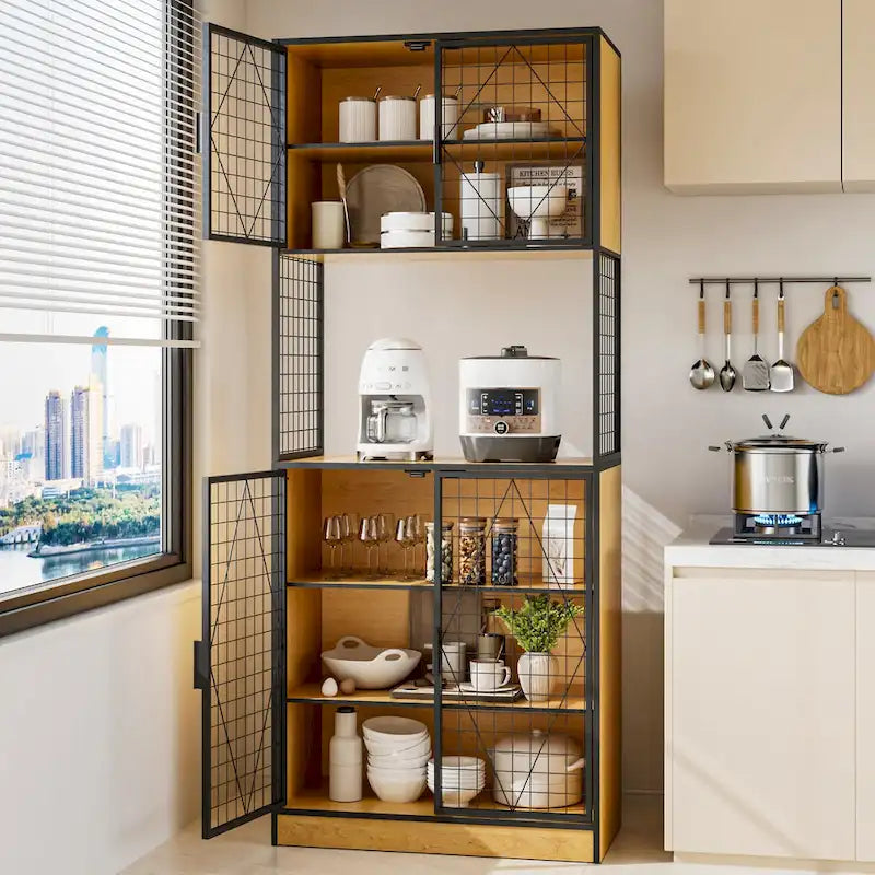 72" Kitchen Pantry Cabinet with Mesh Doors and Shelves