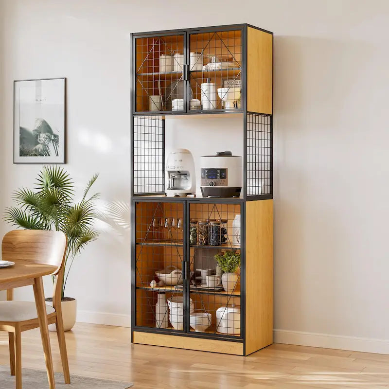 72" Kitchen Pantry Cabinet with Mesh Doors and Shelves