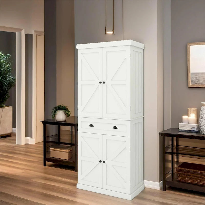 White Four-Door One-Drawer Storage Cabinet