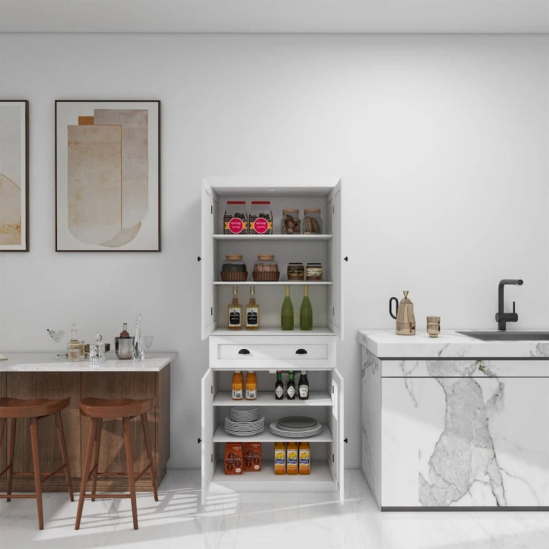 White Four-Door One-Drawer Storage Cabinet