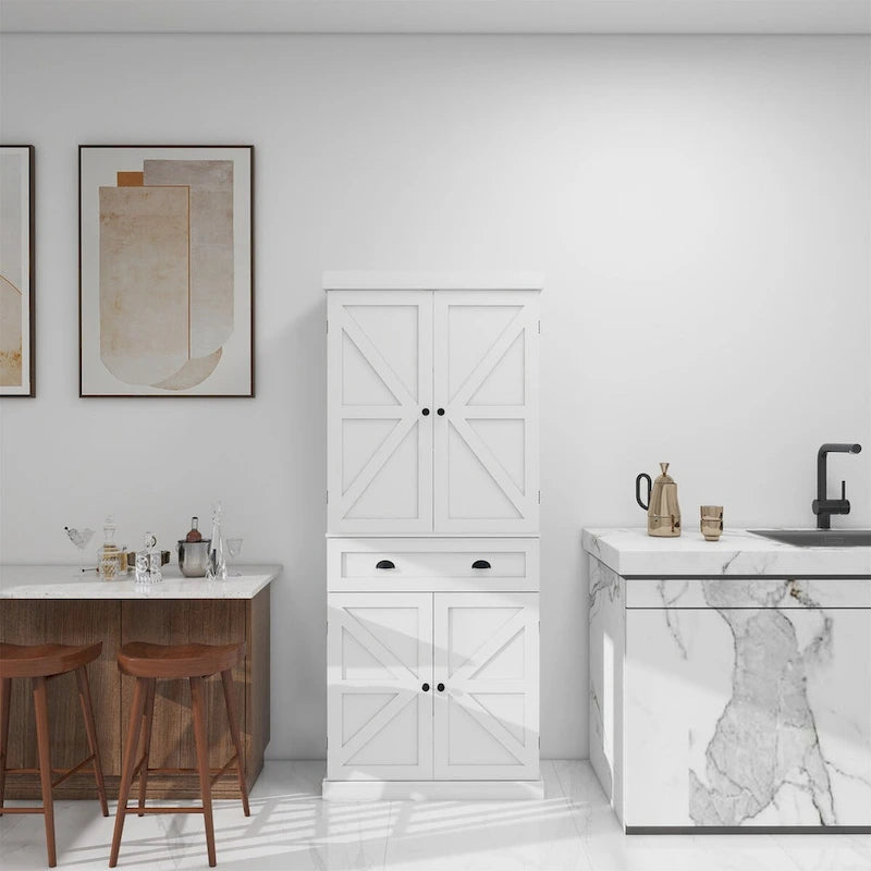 White Four-Door One-Drawer Storage Cabinet