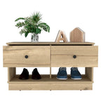 Storage Bench with Lower Shelf and Two Drawers – Light Oak Finish