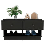 Storage Bench with Lower Shelf and Two Drawers – Light Oak Finish