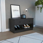 Storage Bench with Lower Shelf and Two Drawers – Light Oak Finish