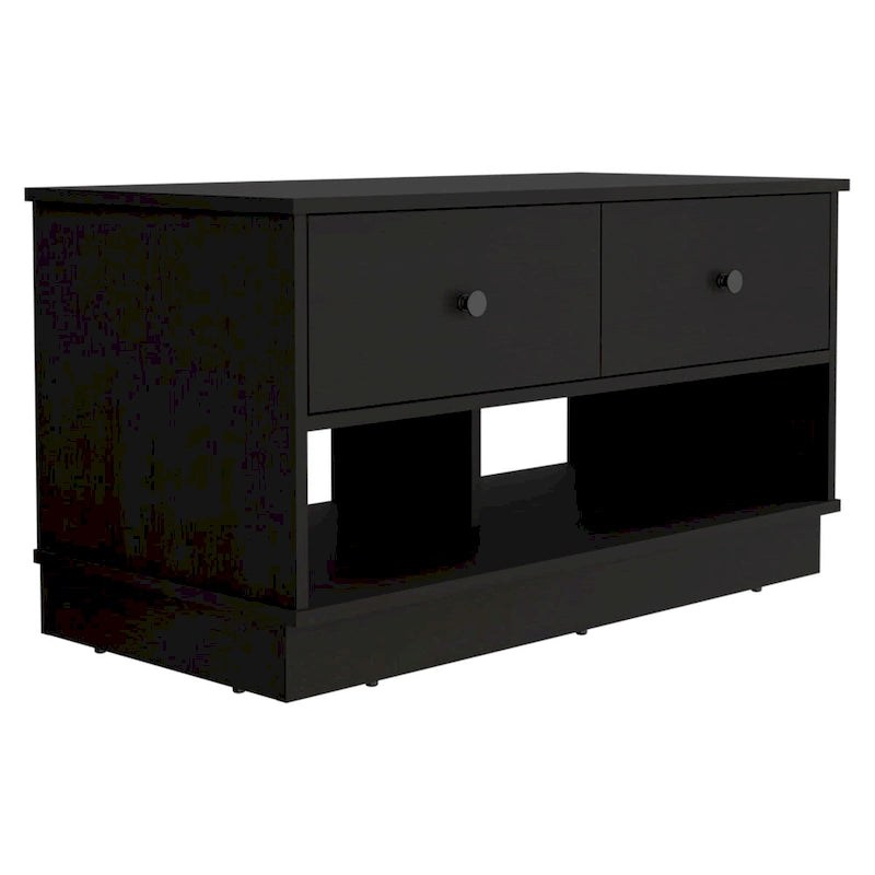 Storage Bench with Lower Shelf and Two Drawers – Light Oak Finish