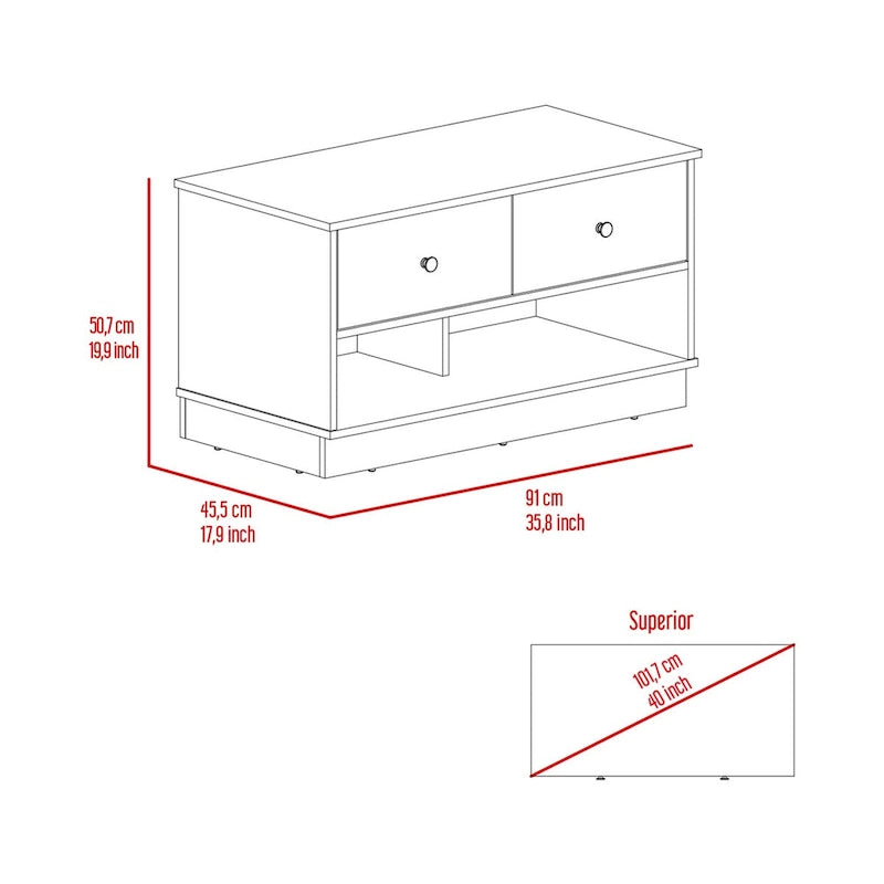 Storage Bench with Lower Shelf and Two Drawers – Light Oak Finish