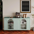 Mint Green Sideboard Buffet Cabinet with 4 Glass Doors