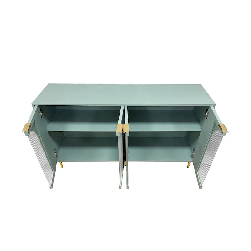 Mint Green Sideboard Buffet Cabinet with 4 Glass Doors