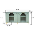 Mint Green Sideboard Buffet Cabinet with 4 Glass Doors