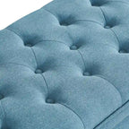 Upholstered Storage Bench with Tufted Seat and Wooden Legs - Light Blue
