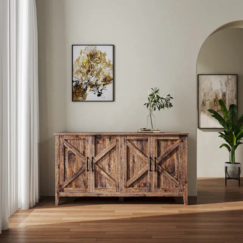 4-Door Sideboard Cabinet with Open Shelves