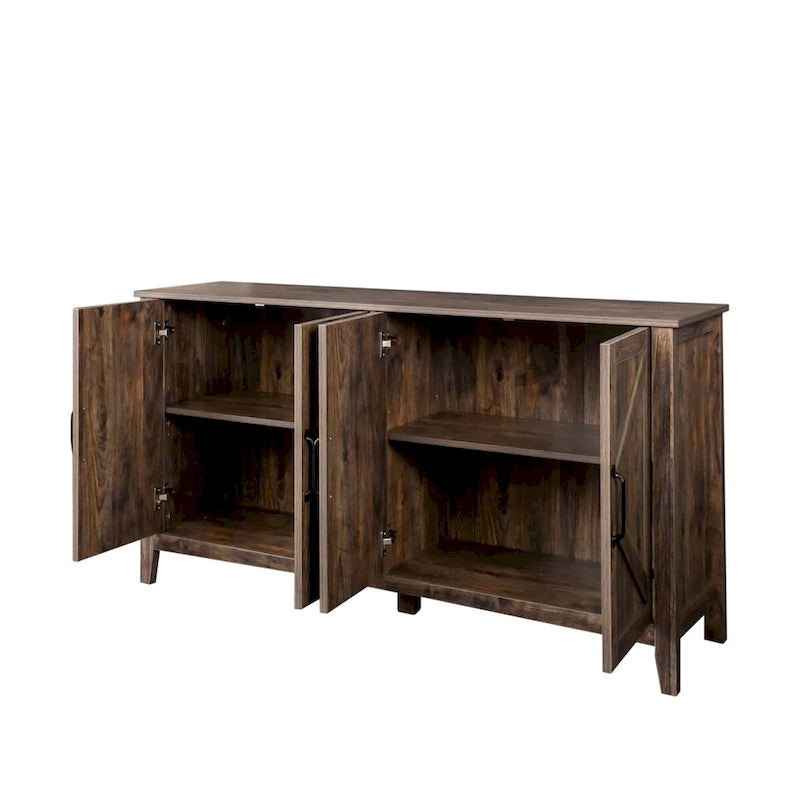 4-Door Sideboard Cabinet with Open Shelves
