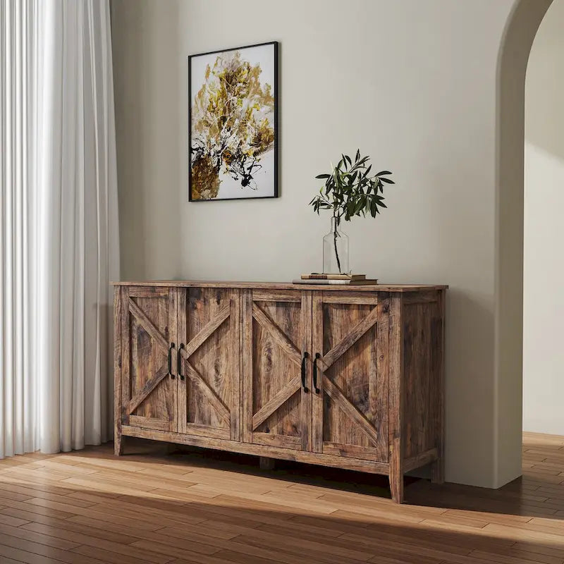 4-Door Sideboard Cabinet with Open Shelves